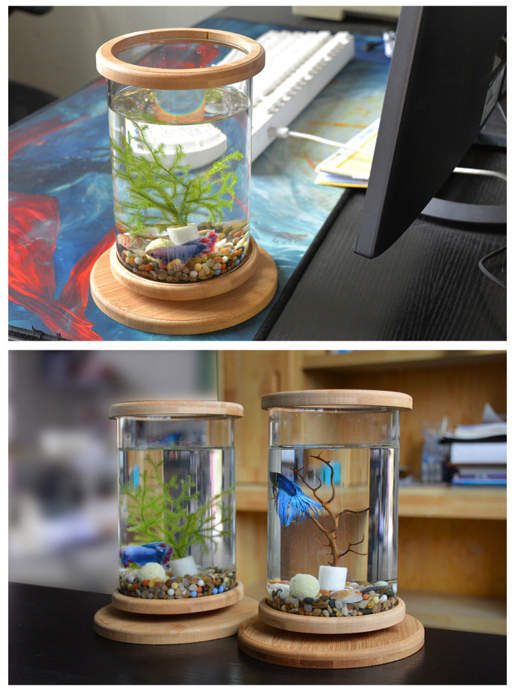 Bamboo Base Mini Fish Tank Decoration