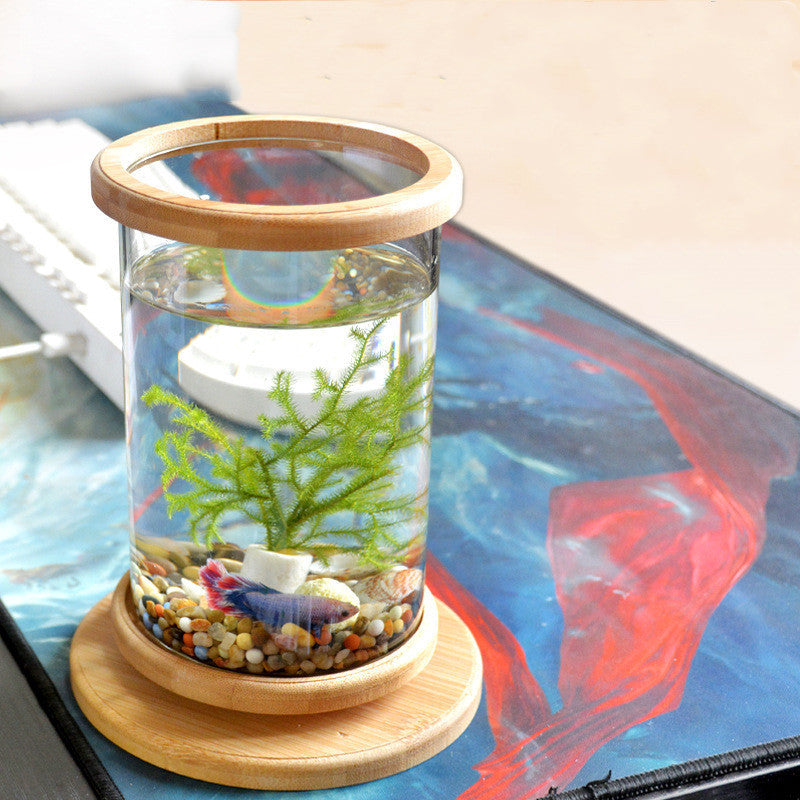 Bamboo Base Mini Fish Tank Decoration