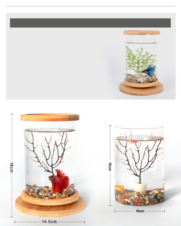 Bamboo Base Mini Fish Tank Decoration