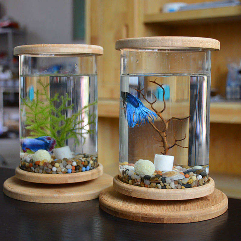 Bamboo Base Mini Fish Tank Decoration