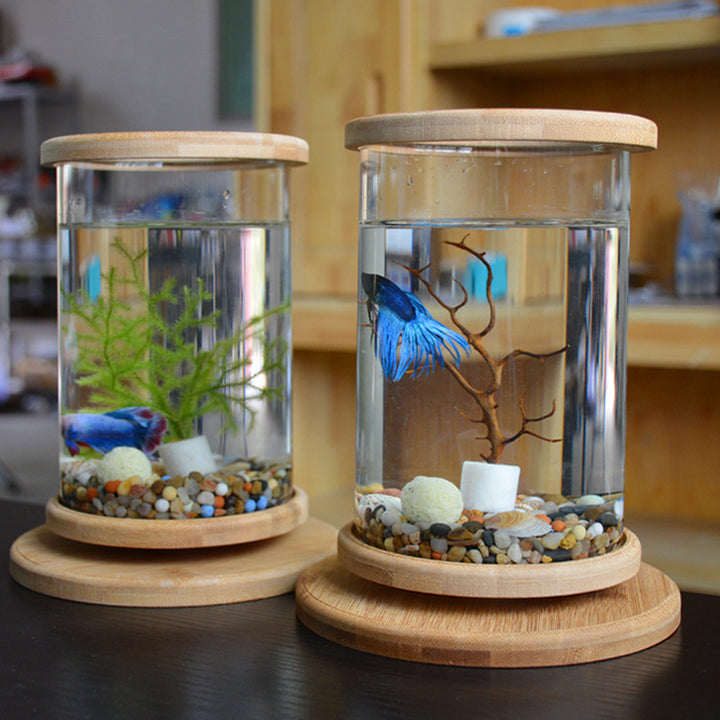 Bamboo Base Mini Fish Tank Decoration