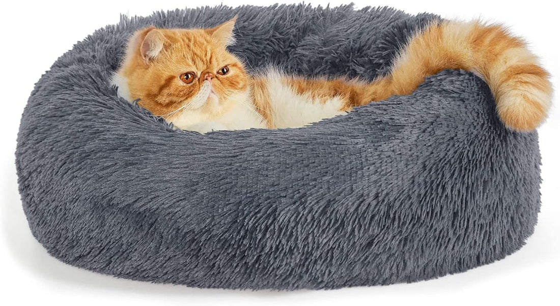 Indoor Solid Color Non-slip Round Fluffy Plush Pet Bed