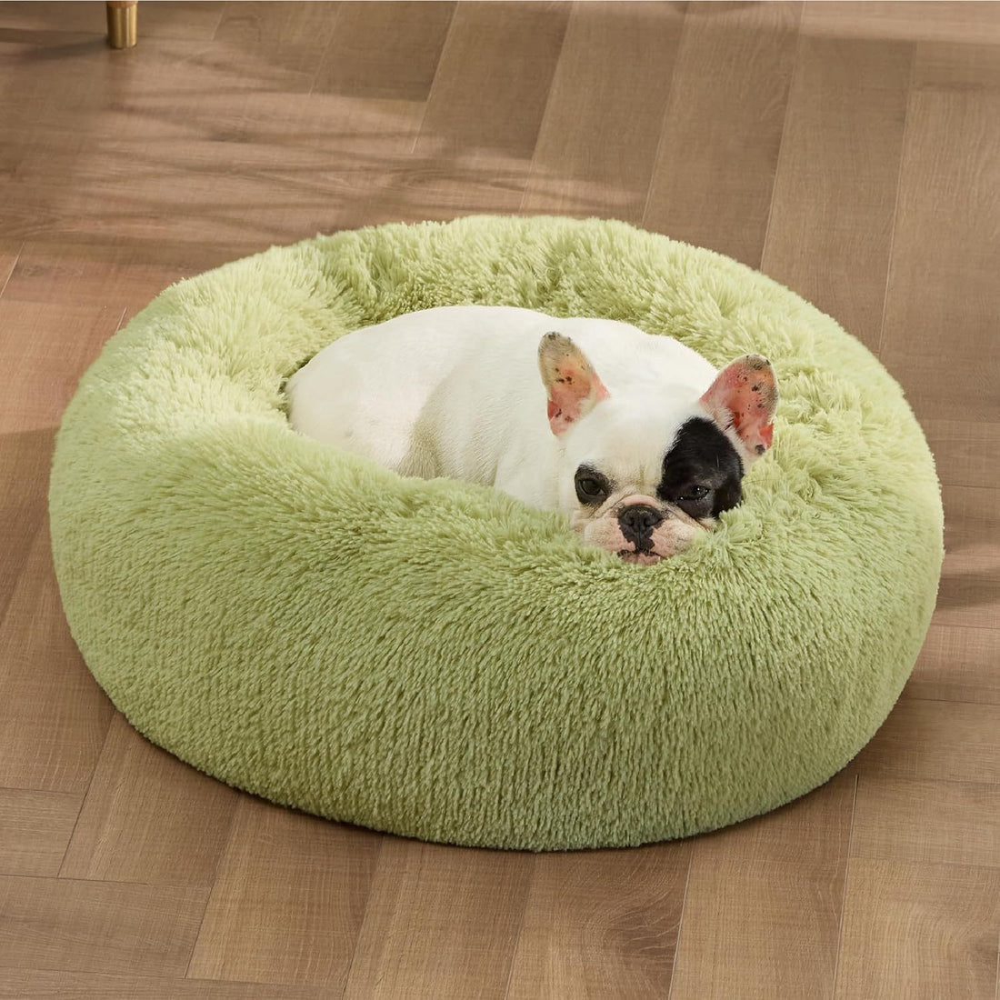 Indoor Solid Color Non-slip Round Fluffy Plush Pet Bed