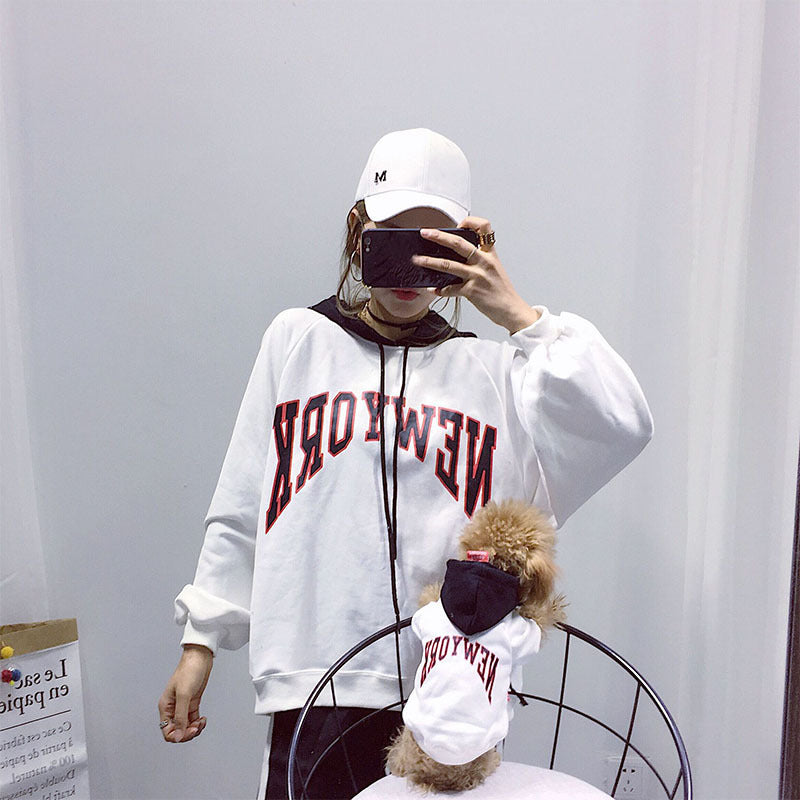 Pet Terry Cotton Casual Hooded Letter Sweatshirt