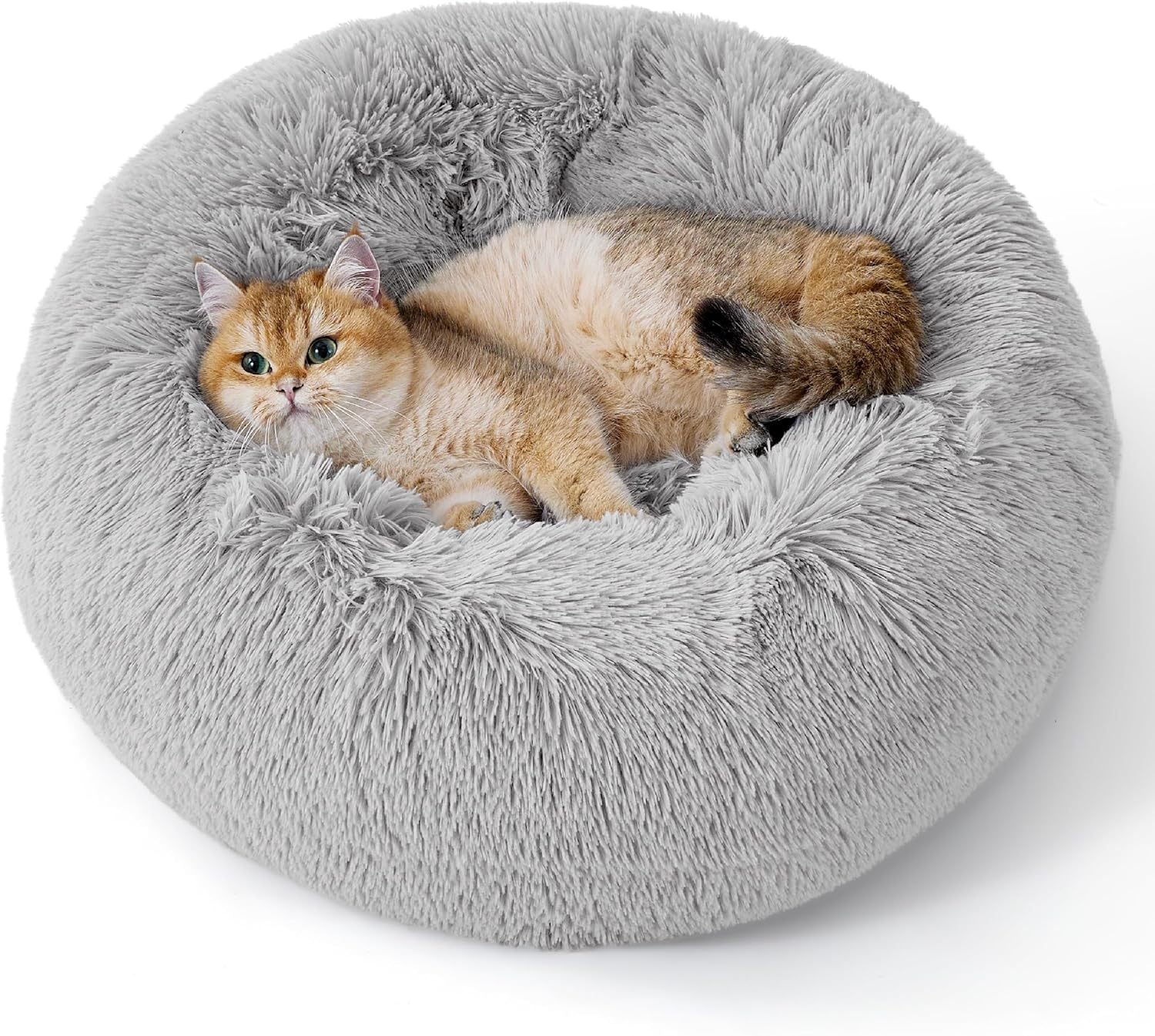 Indoor Solid Color Non-slip Round Fluffy Plush Pet Bed